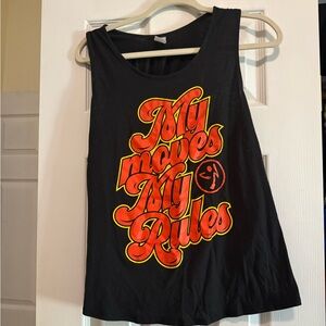 Zumba Fitness Black Tank Top with Orange and Yellow Print